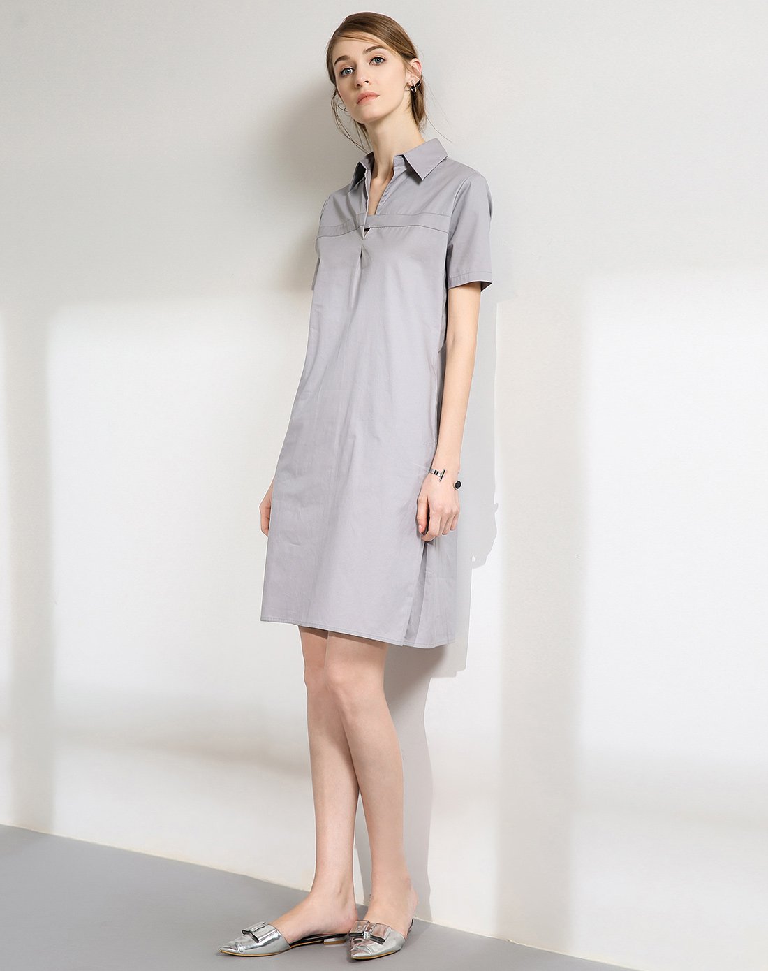 tendre女装专场 极简风经典基础款纯色连衣裙浅灰