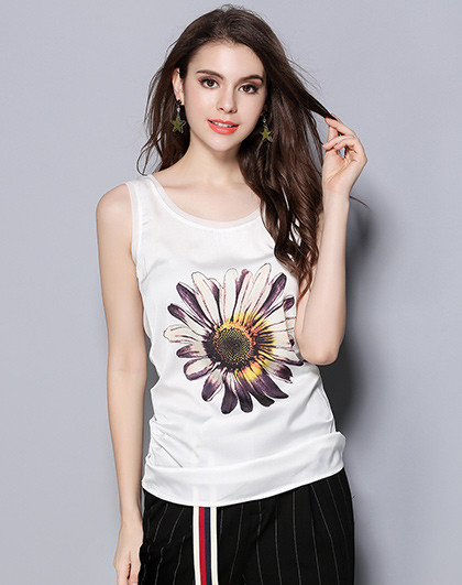 女款百搭五彩太阳花背心白色