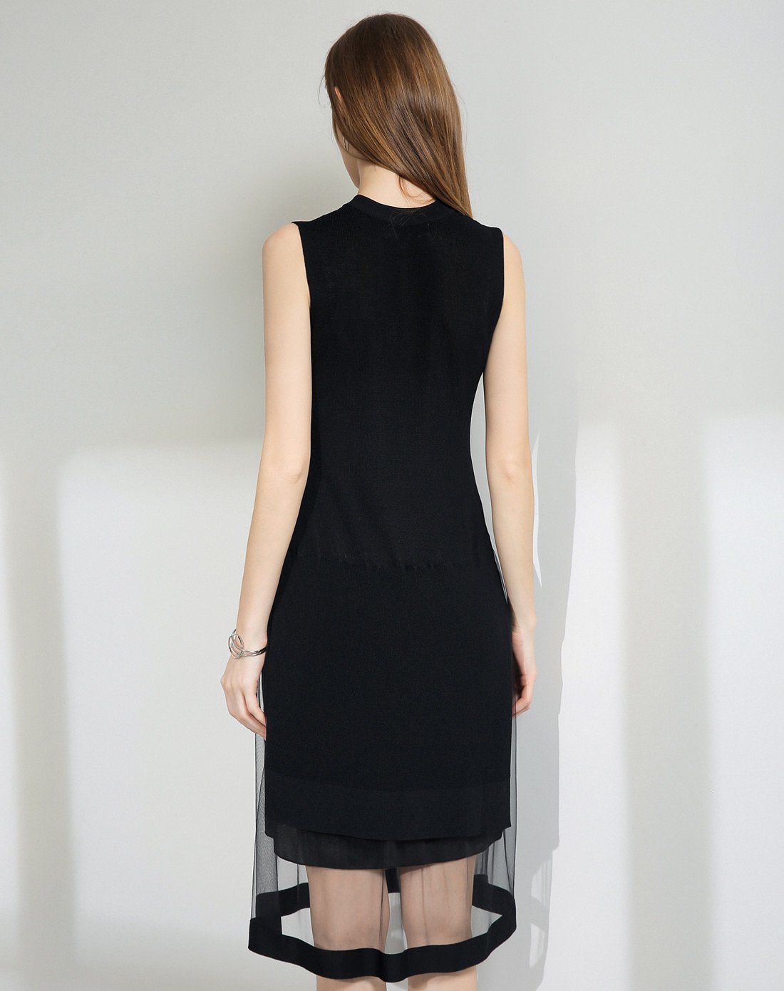 网纱拼接透视连衣裙黑色