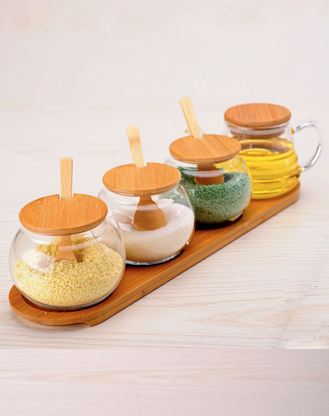 厨房大号透明玻璃调味罐四件套