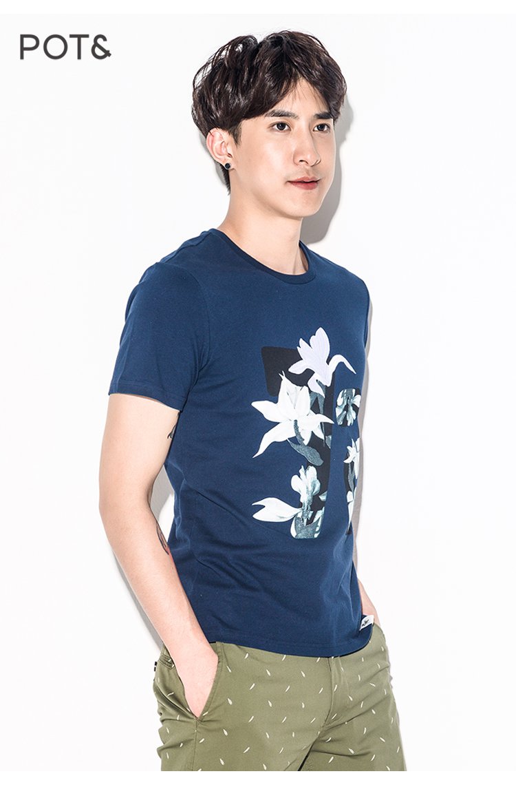 买3免1-拉夏贝尔旗下pote男装专场 2017简约休闲印花短袖男式针织t恤