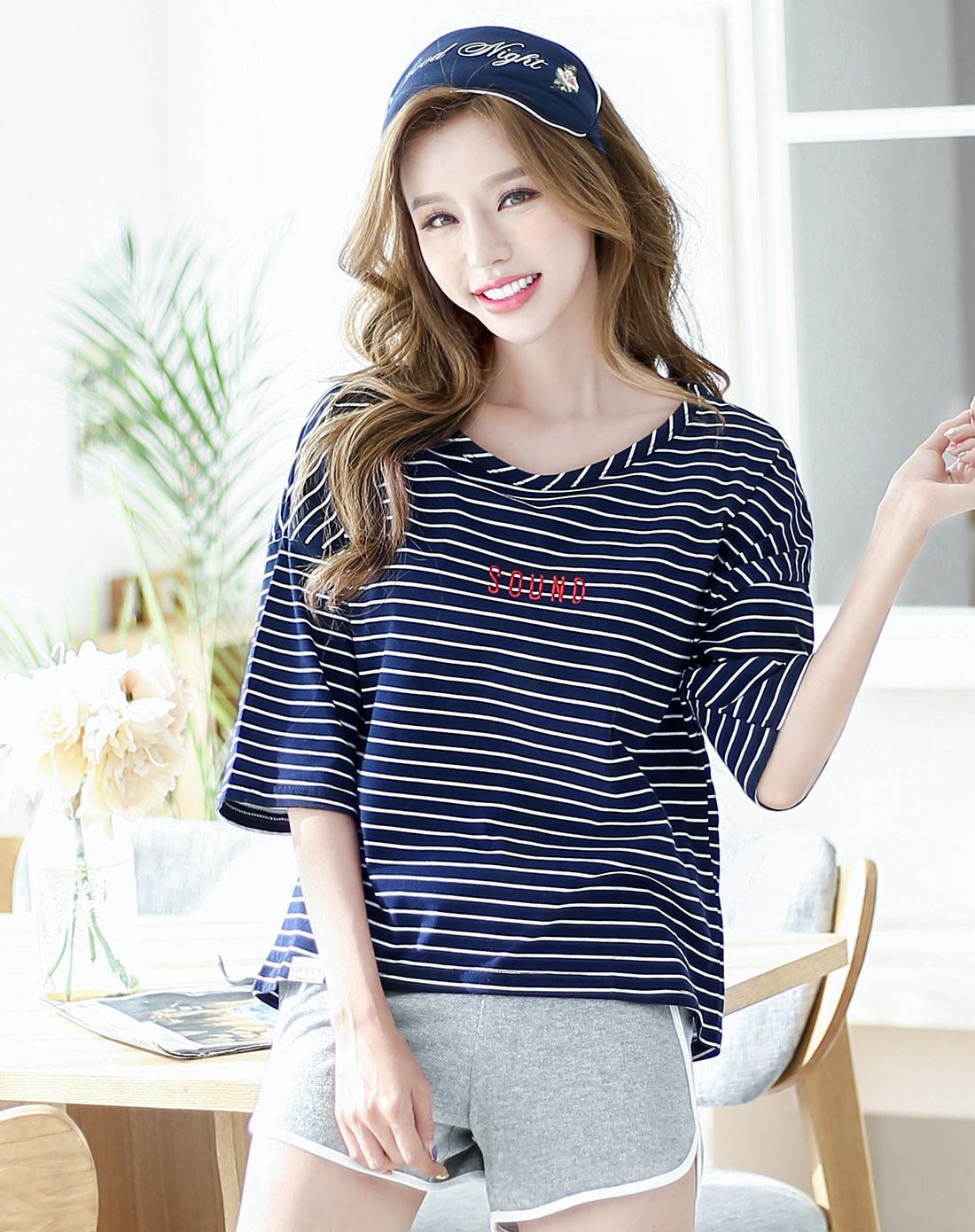 新品女士休闲时尚条纹纯棉家居服