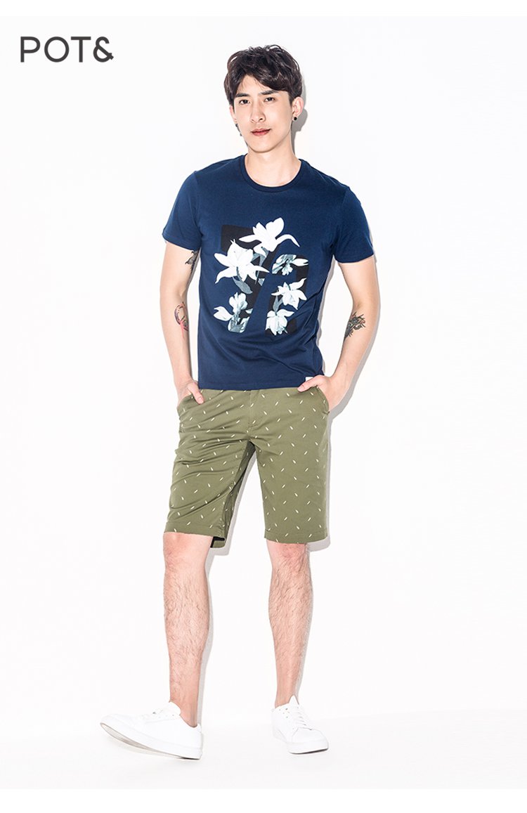 买3免1-拉夏贝尔旗下pote男装专场 2017简约休闲印花短袖男式针织t恤