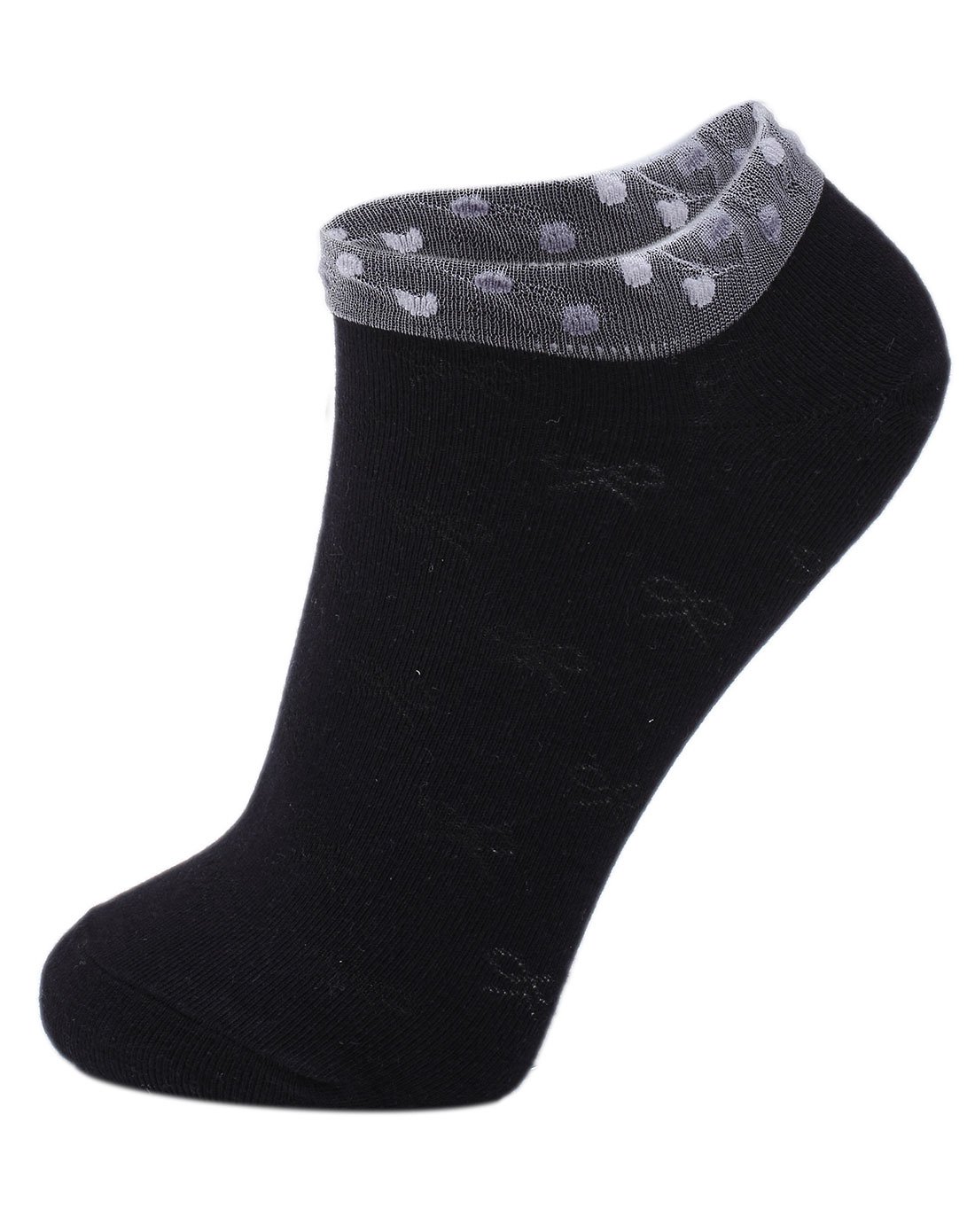 女提花棉质时尚休闲船袜春夏薄款黑色