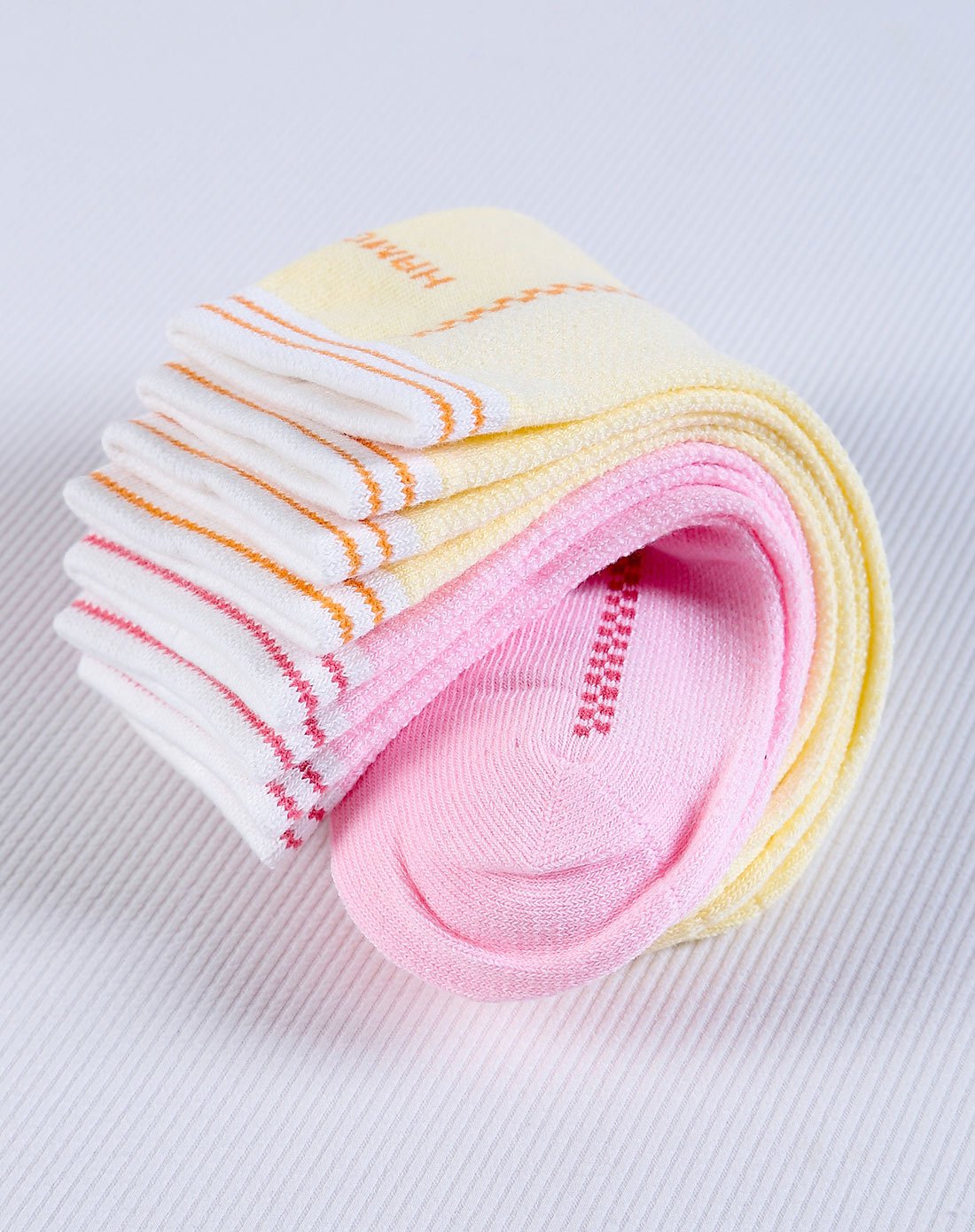 运动条平口袜(四双装)粉/黄