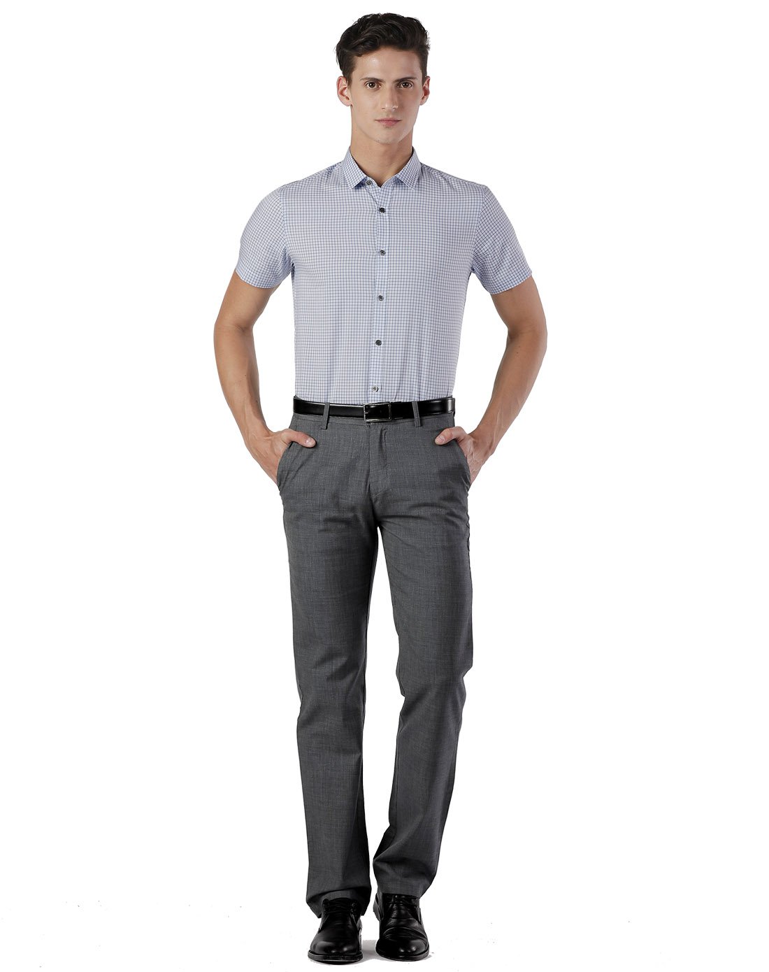 valent coupeau古柏蓝色经典格纹商务纯棉短袖衬衫7626105_唯品会