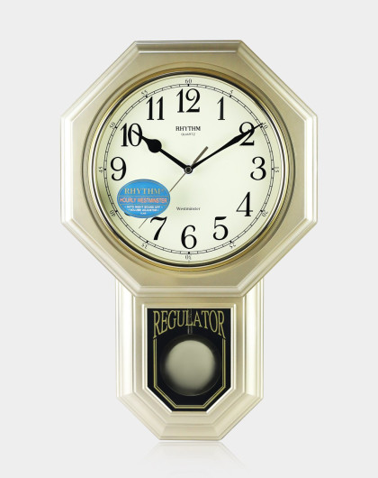 rhythm 欧式整点报时石英挂钟 47cm靓金钟摆