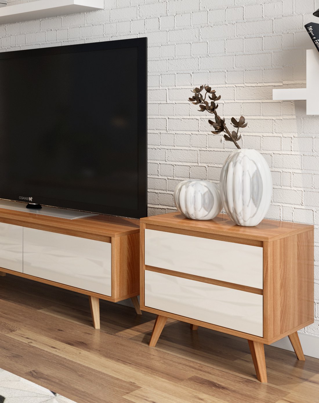 现代北欧 烤漆抽屉二斗柜 客厅储物柜