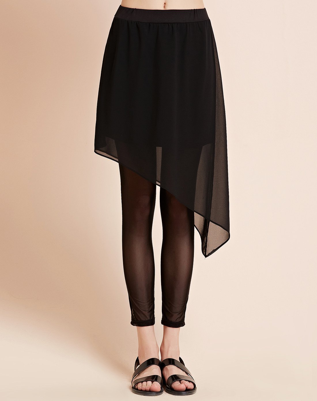 夏季新款不规则裙裤假两件薄款网纱打底裤杏色