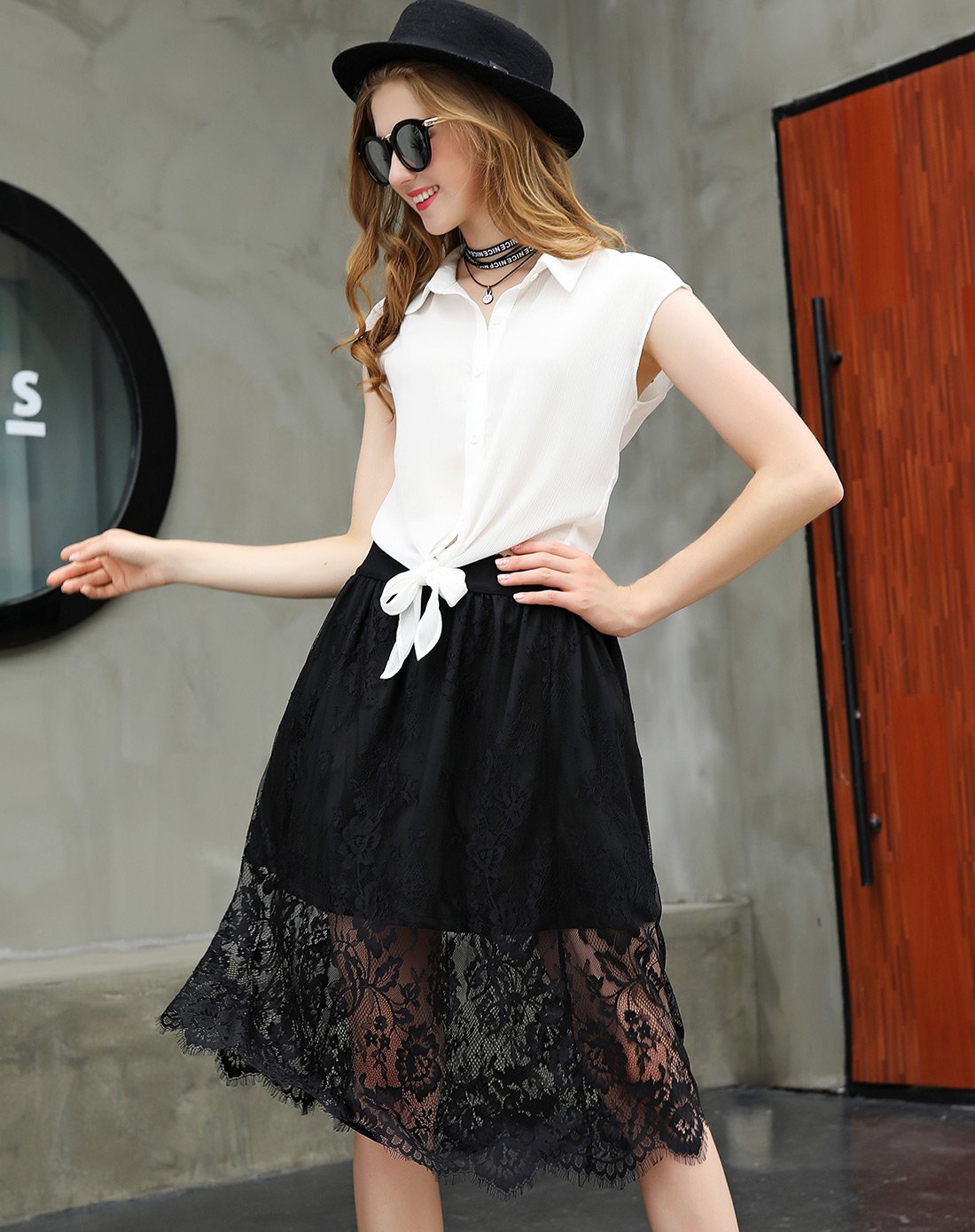 韩版时尚蕾丝镂空半身裙