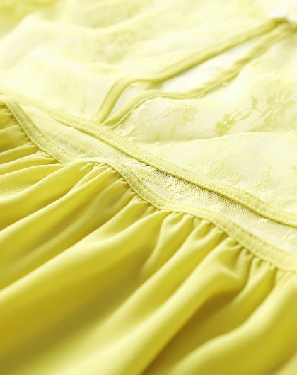 【夏新款】蕾丝拼接a型蕾丝衫复古黄