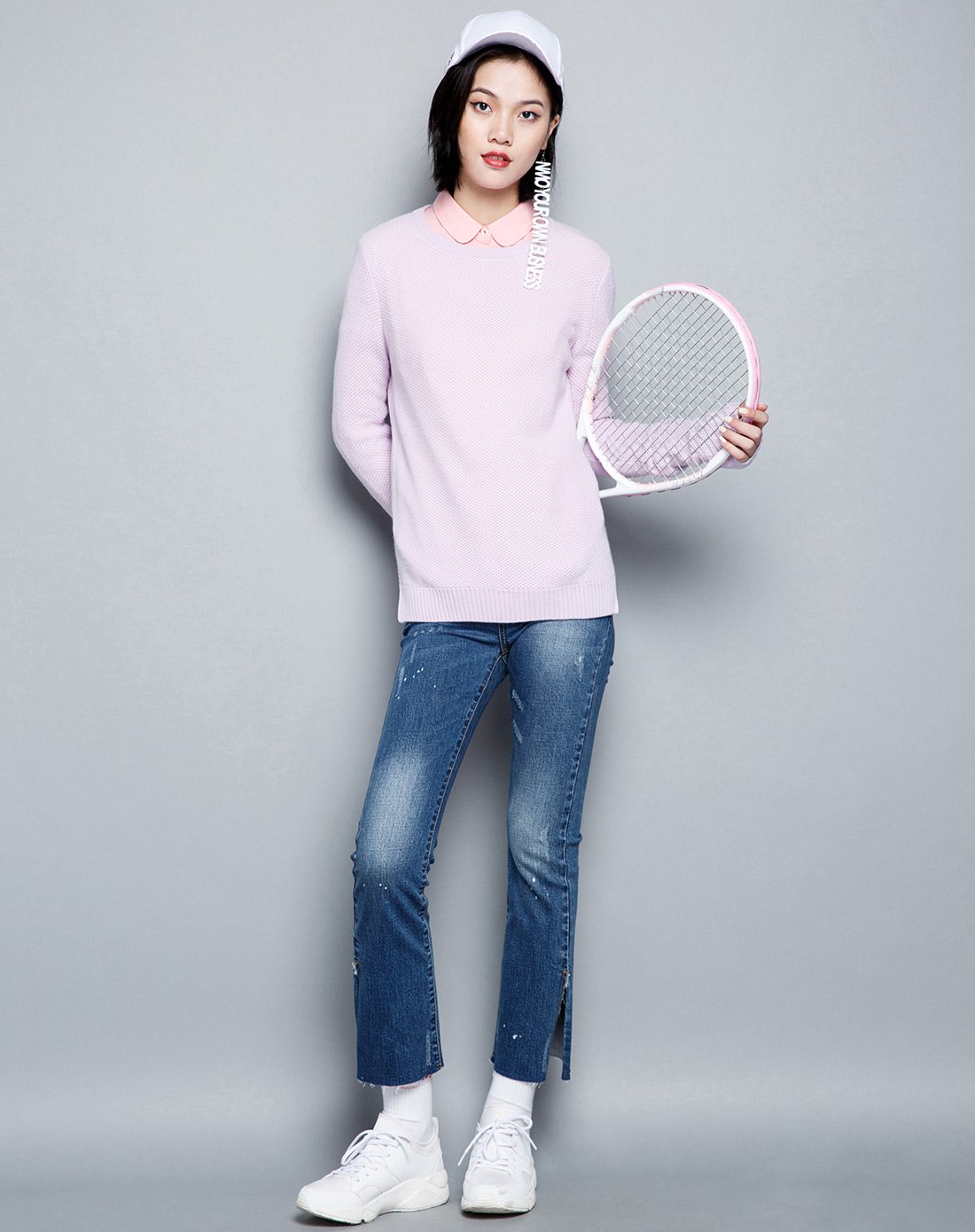 森马水洗牛仔裤女休闲毛边开叉喇叭裤牛仔裤九分裤