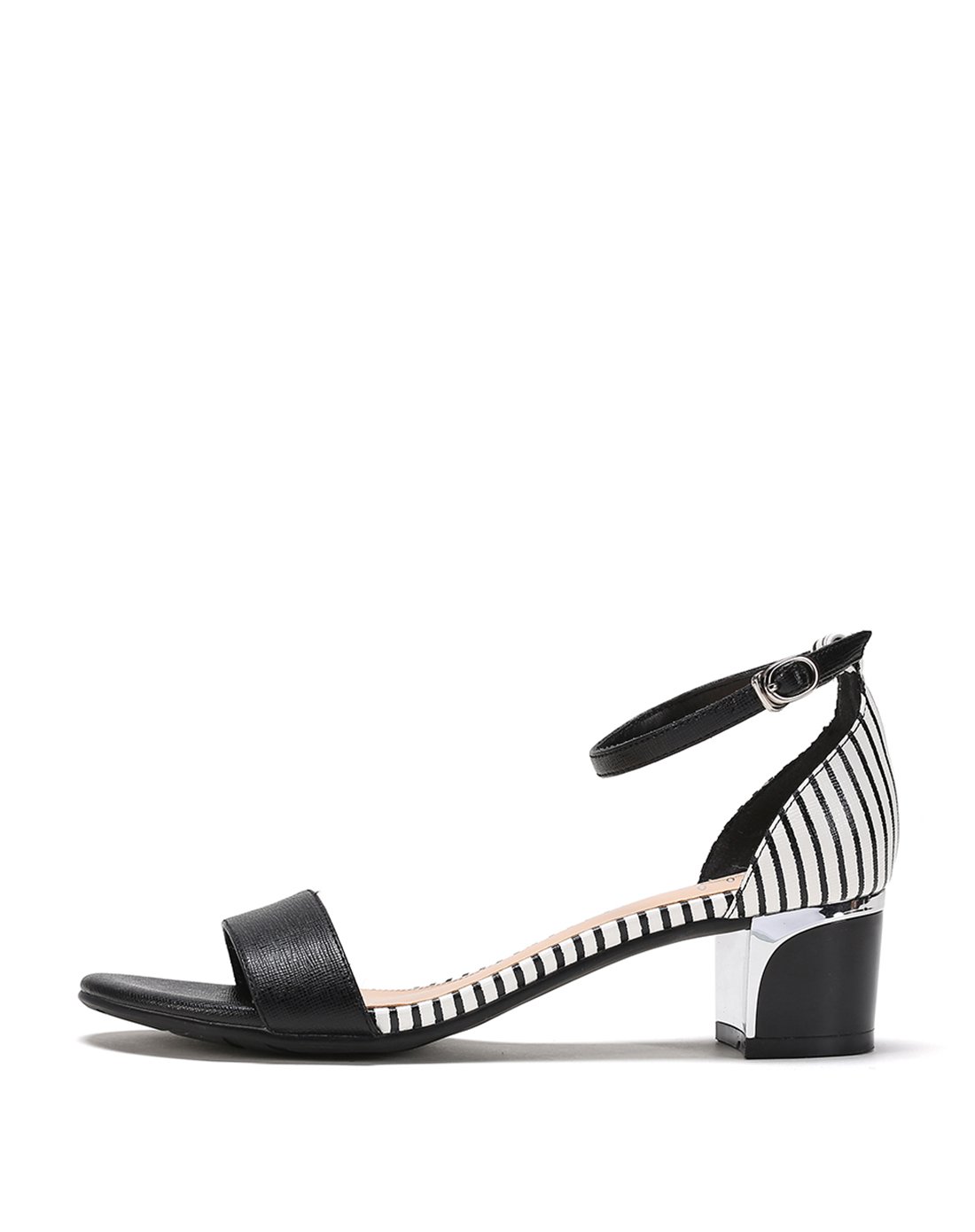 杜拉拉系列17夏季新款一字扣带粗跟时尚条纹女式凉鞋