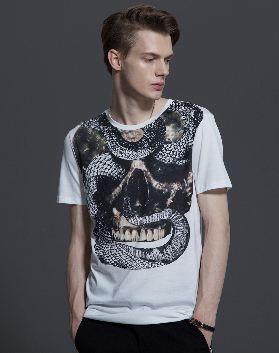 时尚潮流夸张精致动物纹图案纯棉男款t恤短袖