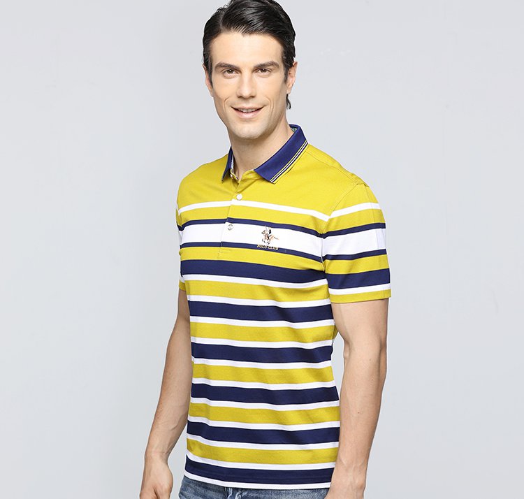 翻领条纹全棉短袖polo衫橙红条 品牌名称: 莱恩雷迪 商品名称: 翻领