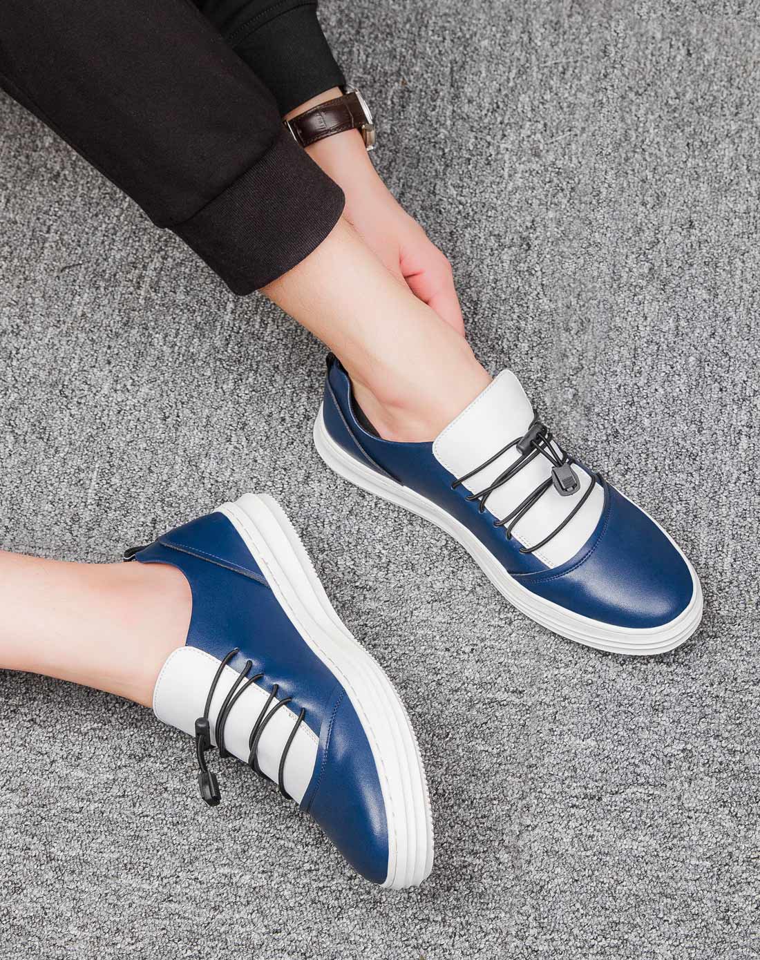 轻便耐磨男鞋 松紧带套脚板鞋蓝色