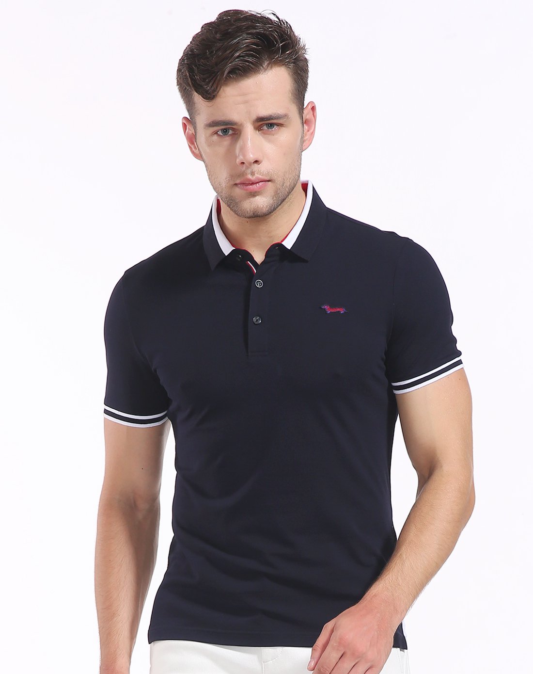 丝光棉简约拼色商务休闲t恤polo衫