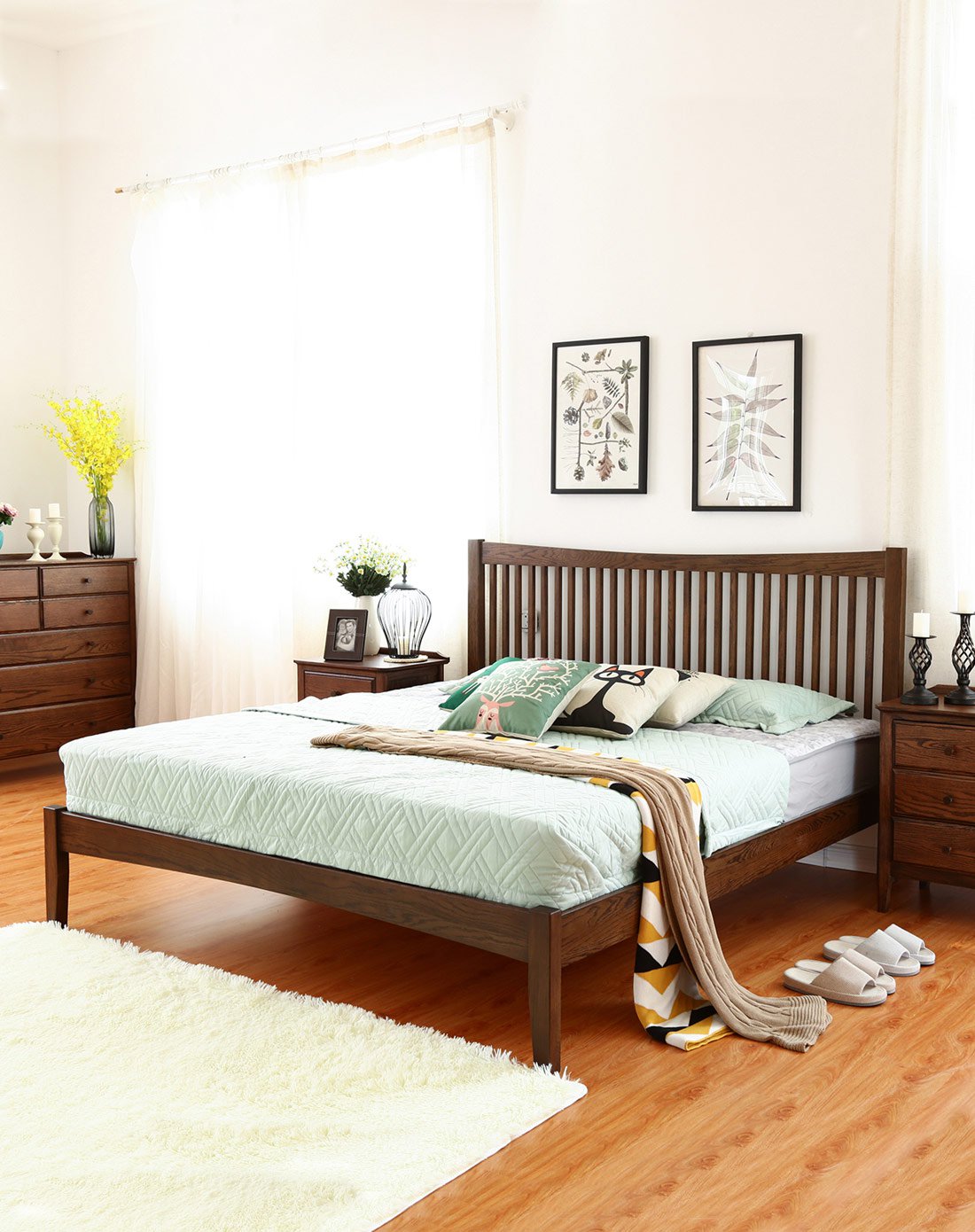 鱼西美屋格调风家具家饰专场美式红橡木实木-竖纹设计卧室床1.