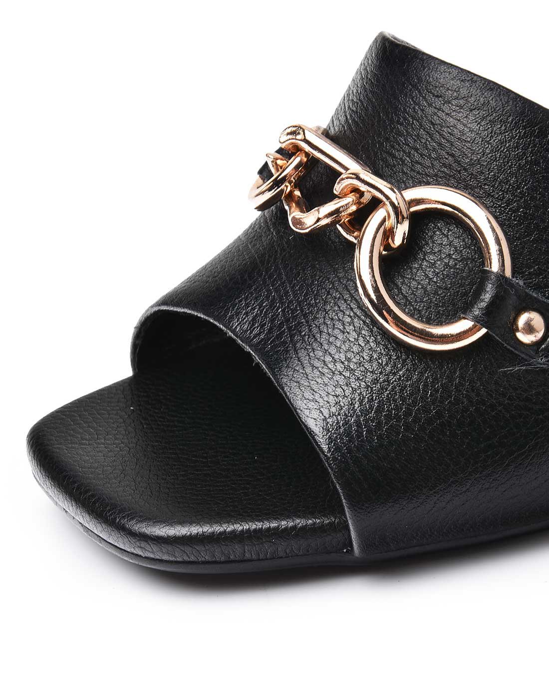 简约潮流牛皮方跟通勤ol女拖鞋凉拖鞋黑色