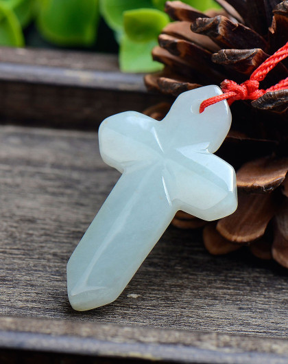 冰种十字架翡翠吊坠a货附证书