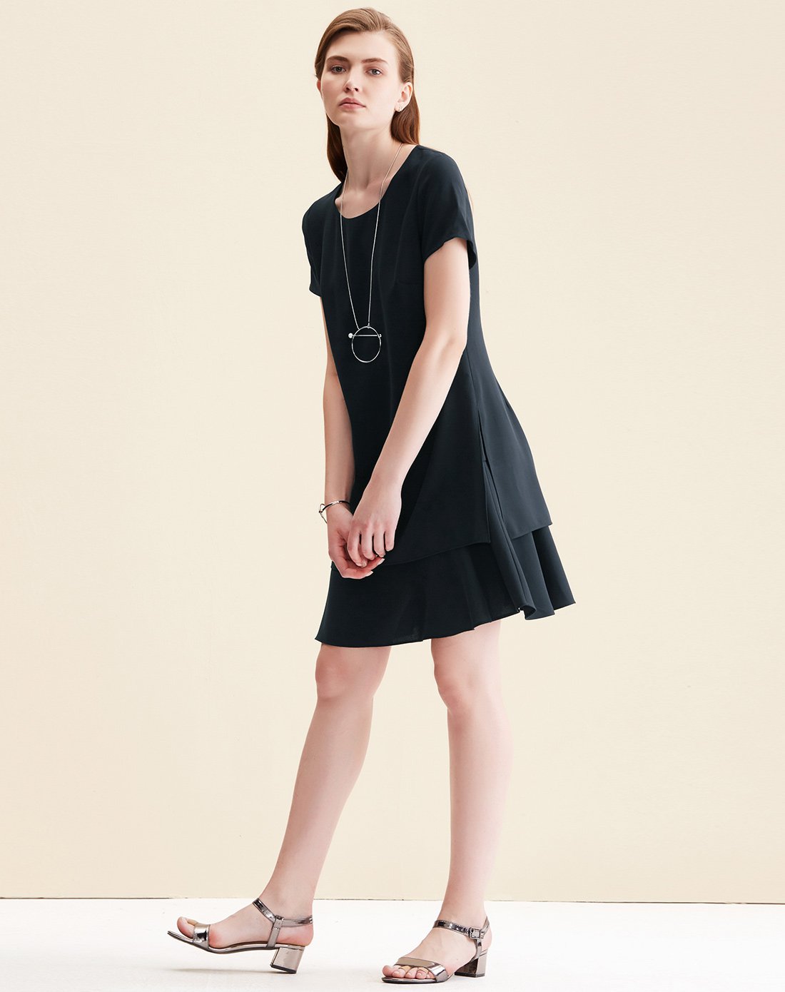 限时抢-舒朗女装冰点折扣专场舒朗 时尚优雅雪纺连衣裙dsu2l73151a09