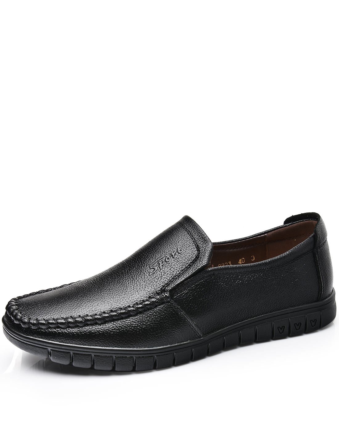 简约牛皮透气套脚男休闲鞋豆豆鞋皮鞋单鞋黑色