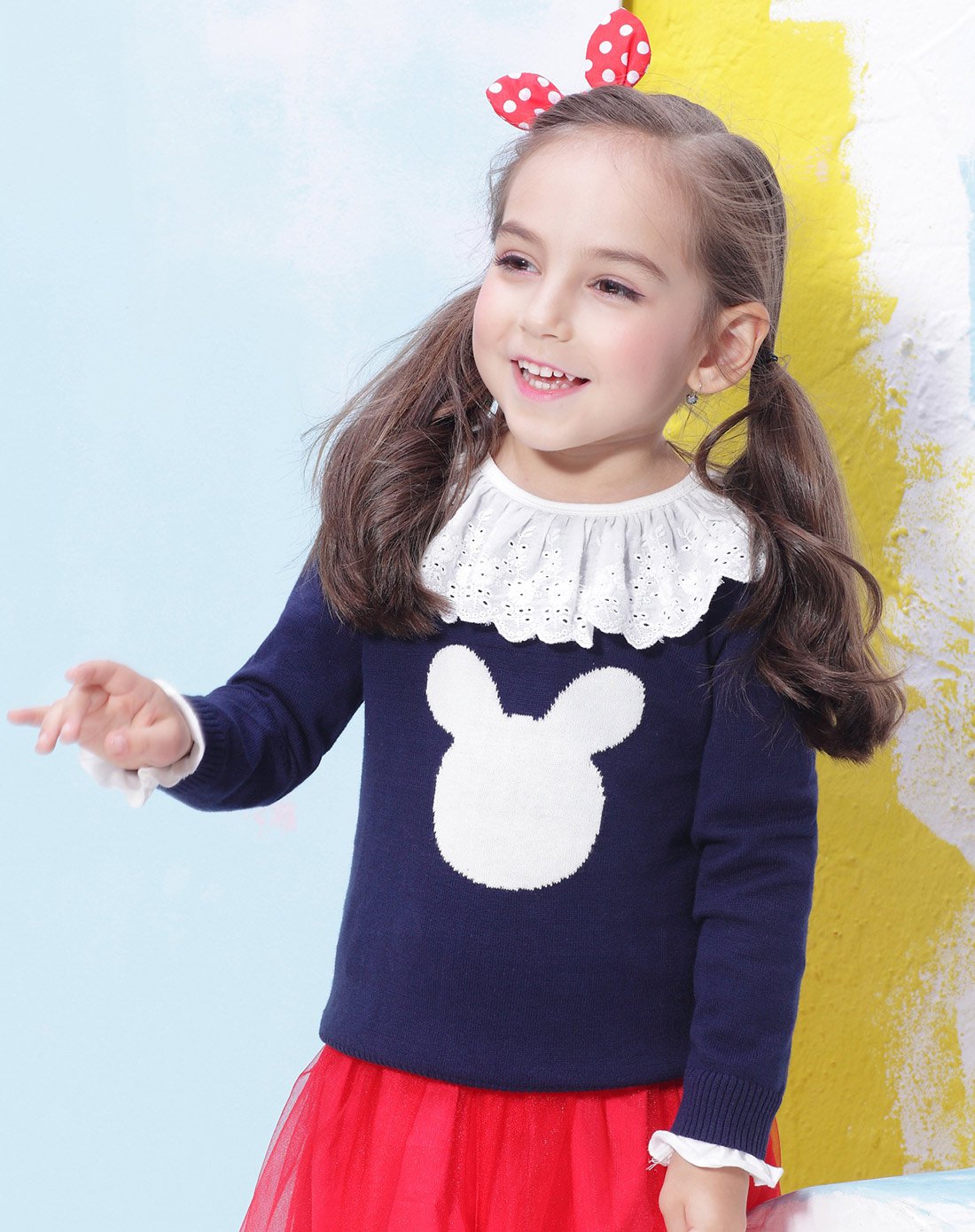 osa欧莎童装 女童撞色卡通印花衫