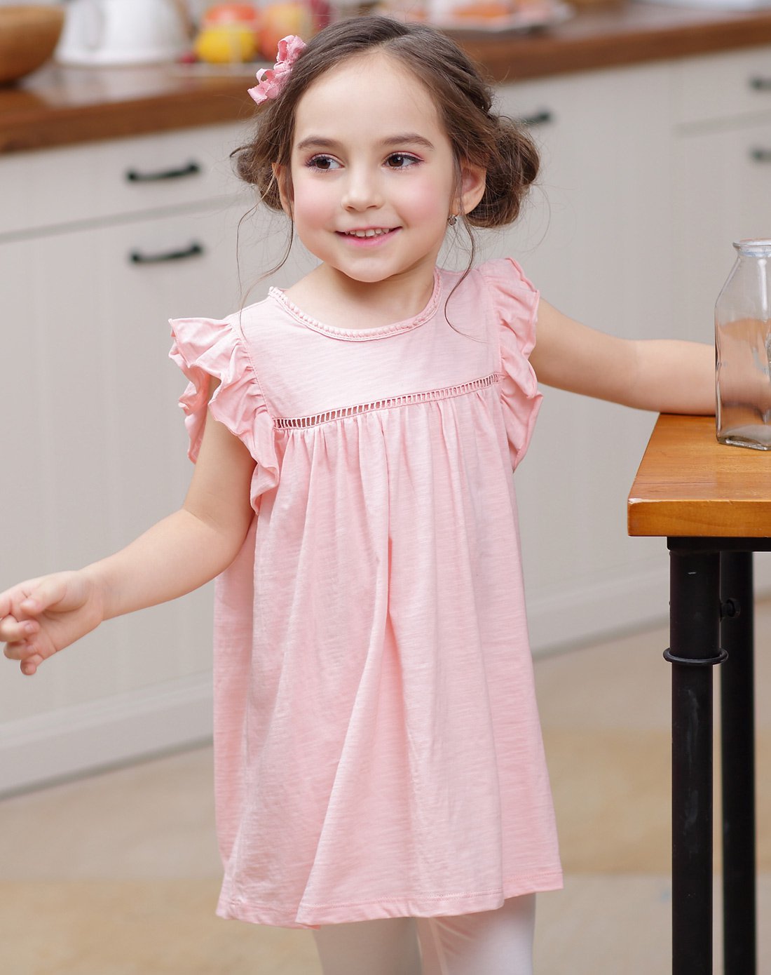 osa欧莎童装 女童圆领花边无袖连衣裙