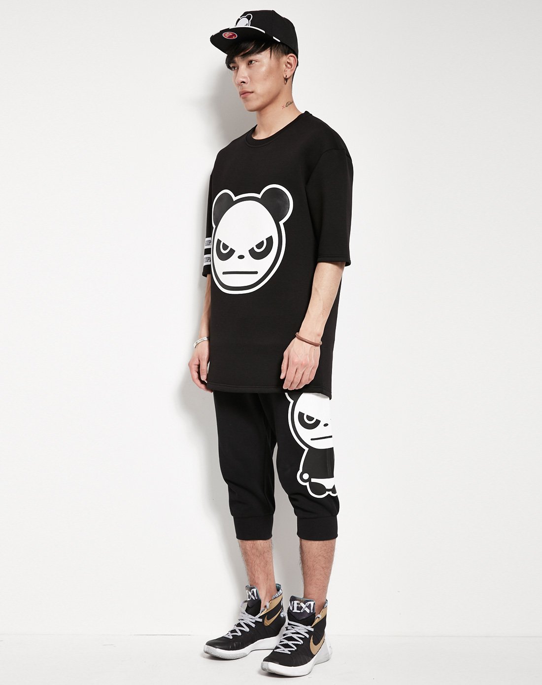 hipanda 你好熊猫 男款 熊猫头印花太空棉短袖t恤