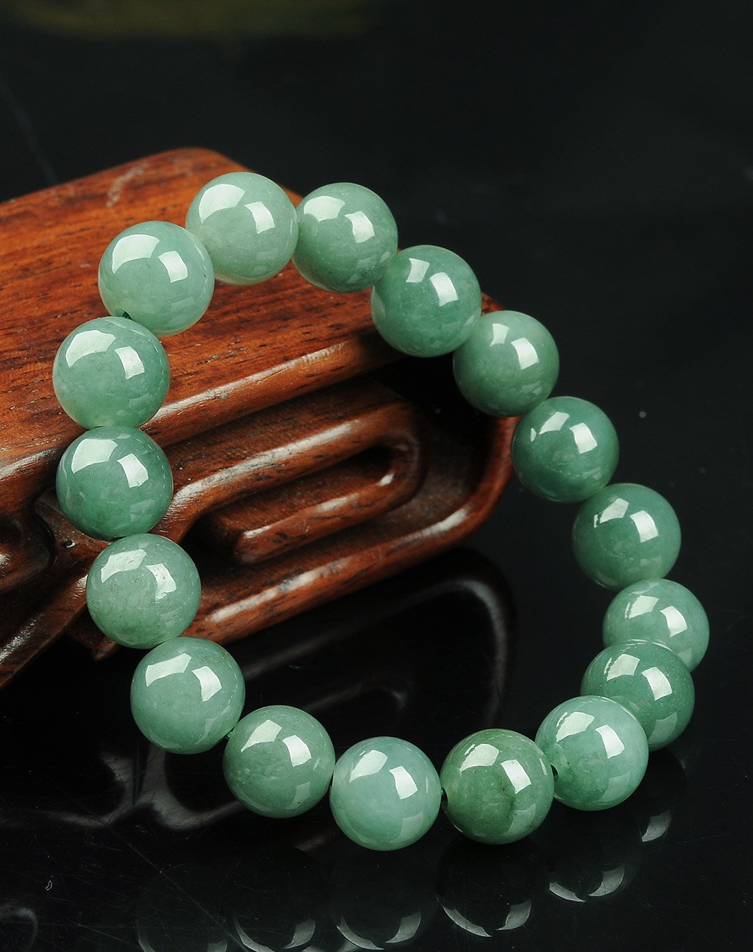 荔尚 油青糯种10mm圆珠串珠翡翠手链附证书