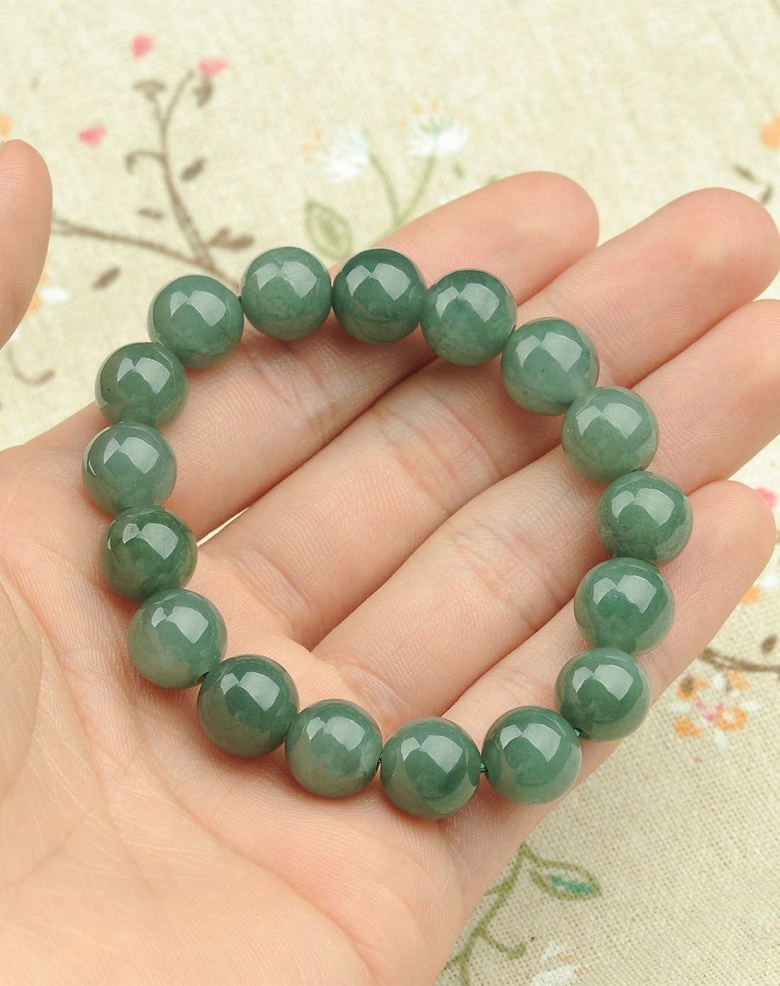 荔尚 油青糯种10mm圆珠串珠翡翠手链附证书