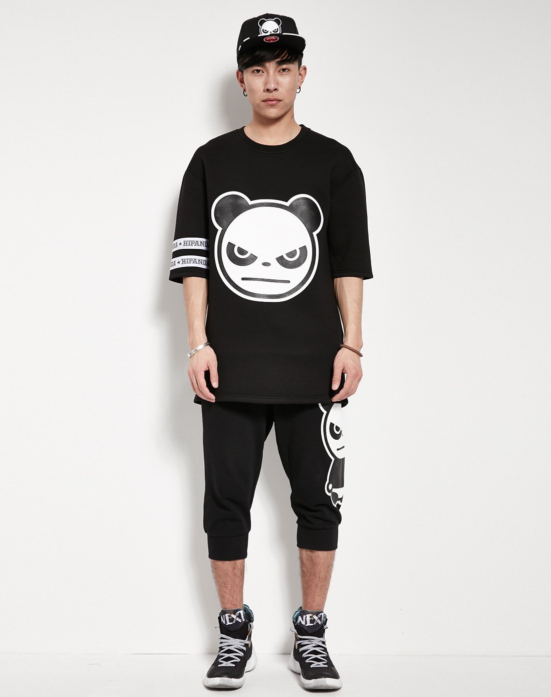 hipanda 你好熊猫 男款 熊猫头印花太空棉短袖t恤