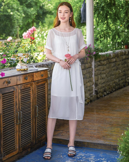 时尚so hot-佳人苑jry清凉潮一夏简约百搭淑女连衣裙白色n72947110