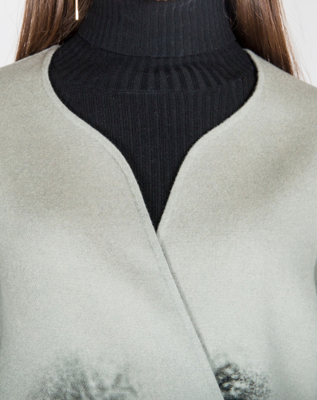 女双面呢v领印花大衣绿灰