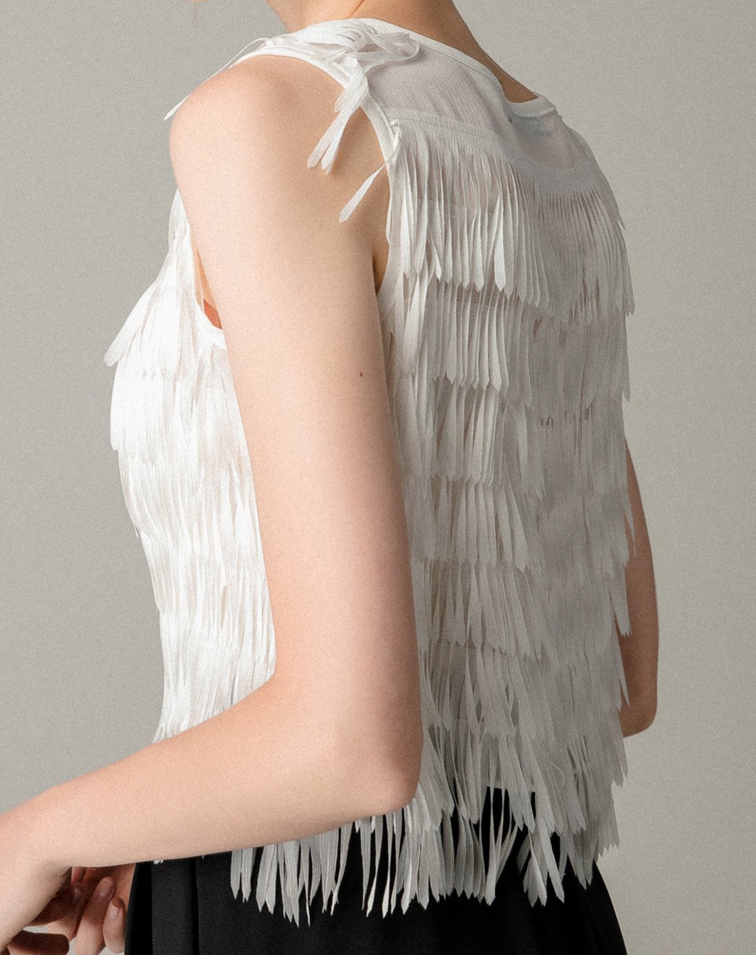 简约无袖雪纺衫短款流苏背心上衣
