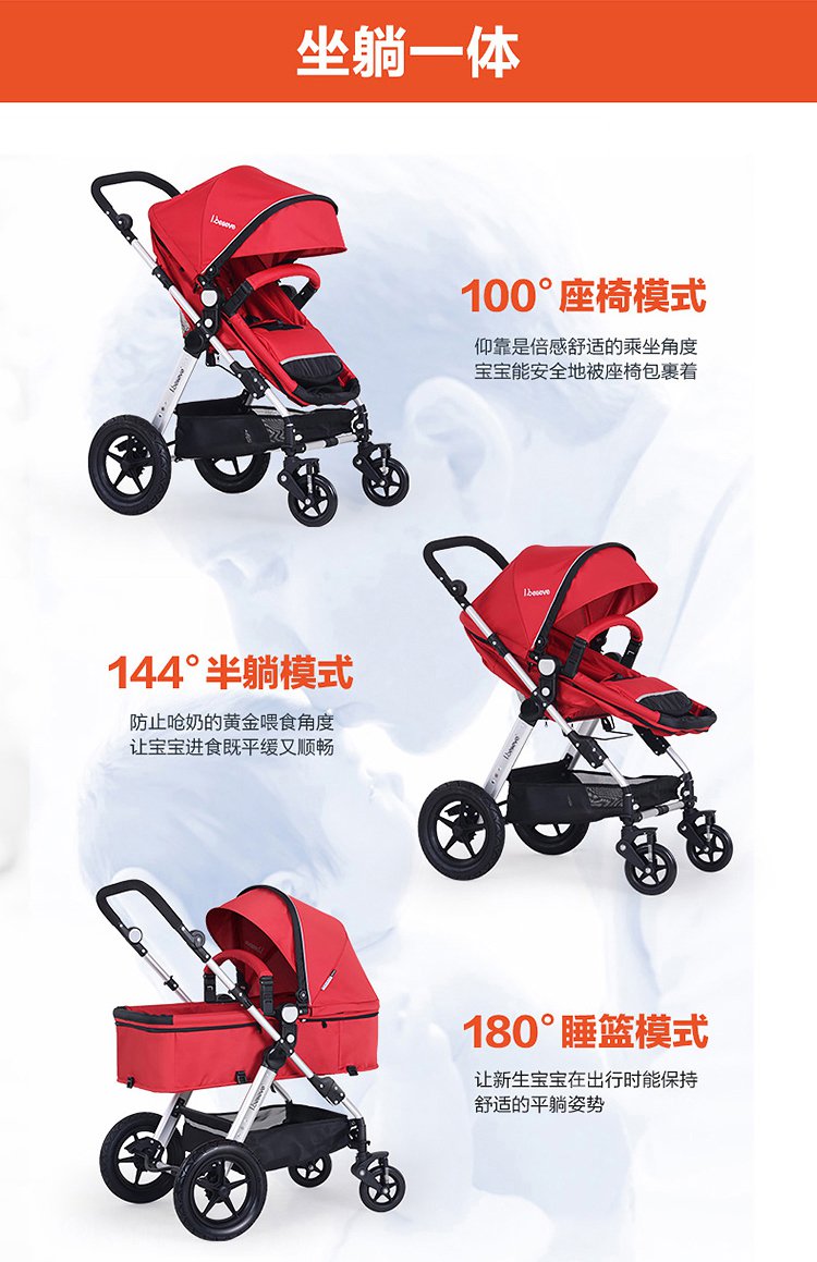 爱贝丽(ibelieve)高性价比0-3岁适用婴儿车 全色精英版