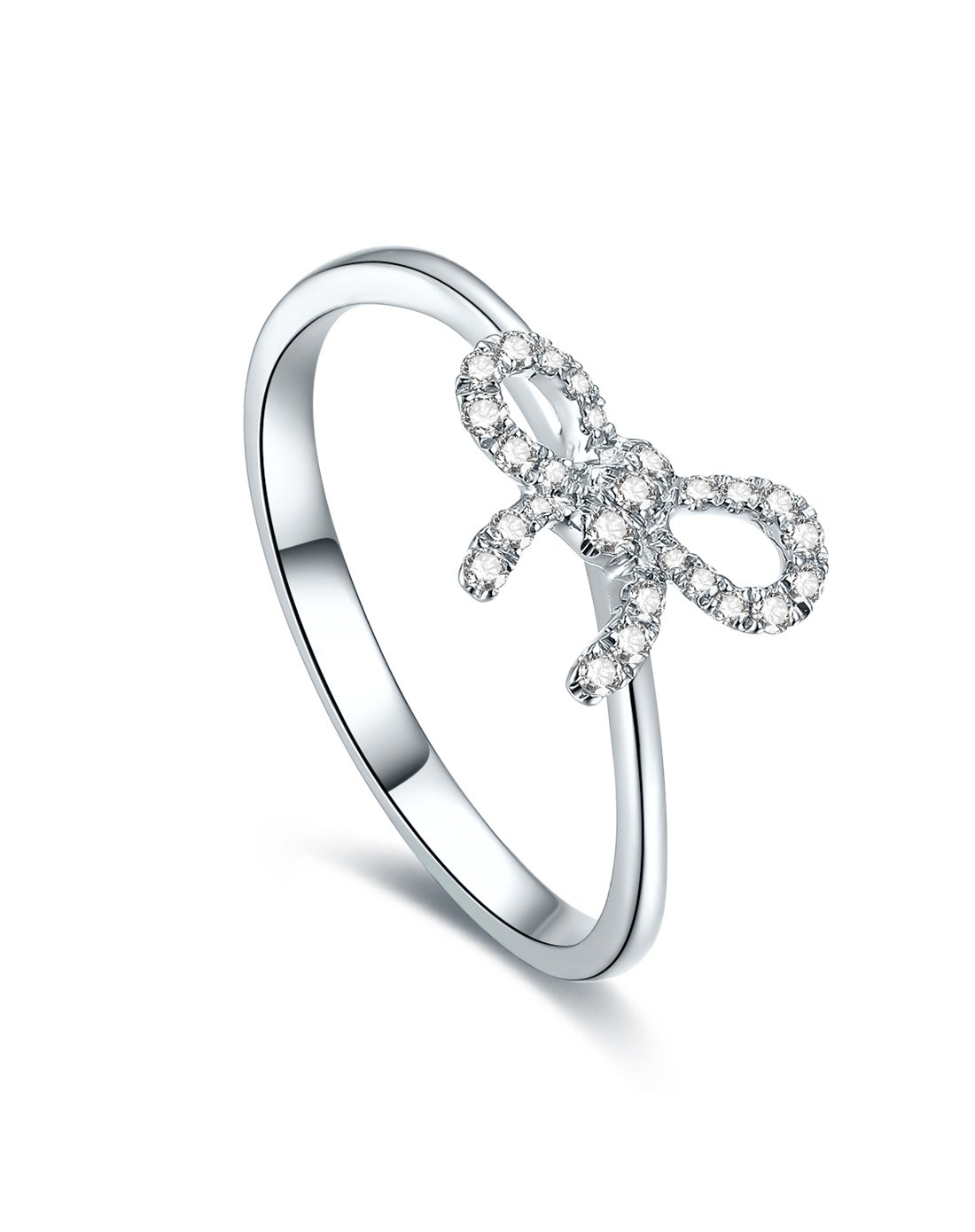 金至尊 18k白蝴蝶结镶嵌钻石戒指(定价)