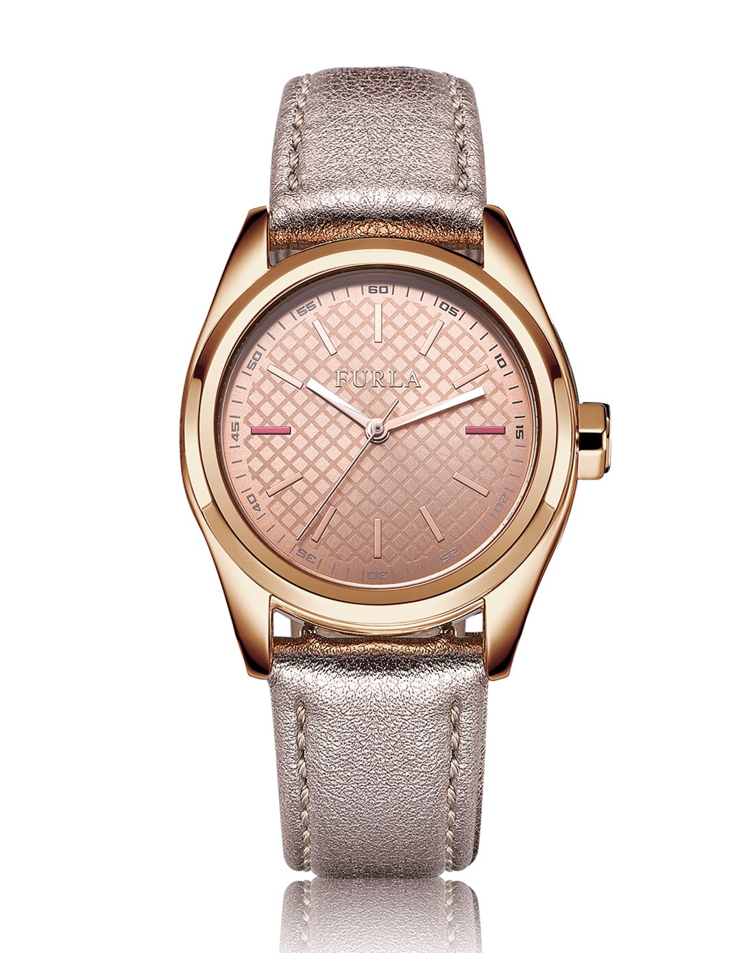 furla eva系列简约商务手表玫瑰金牛皮石英女表