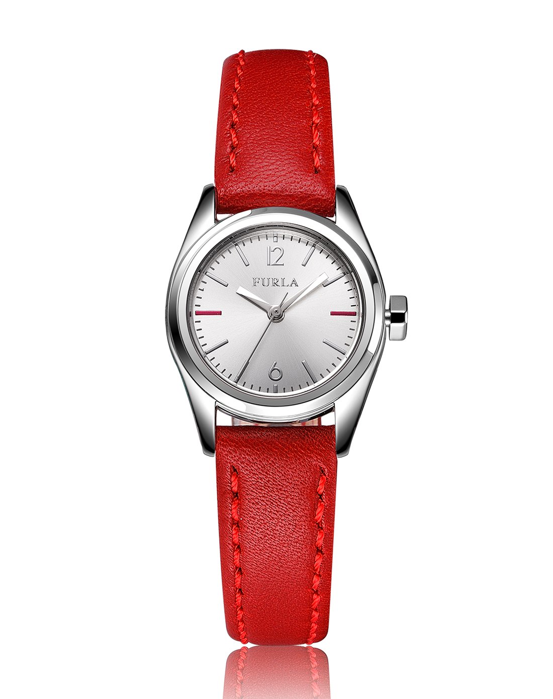 furla eva系列25mm小巧优雅手表红色牛皮表带石英女表