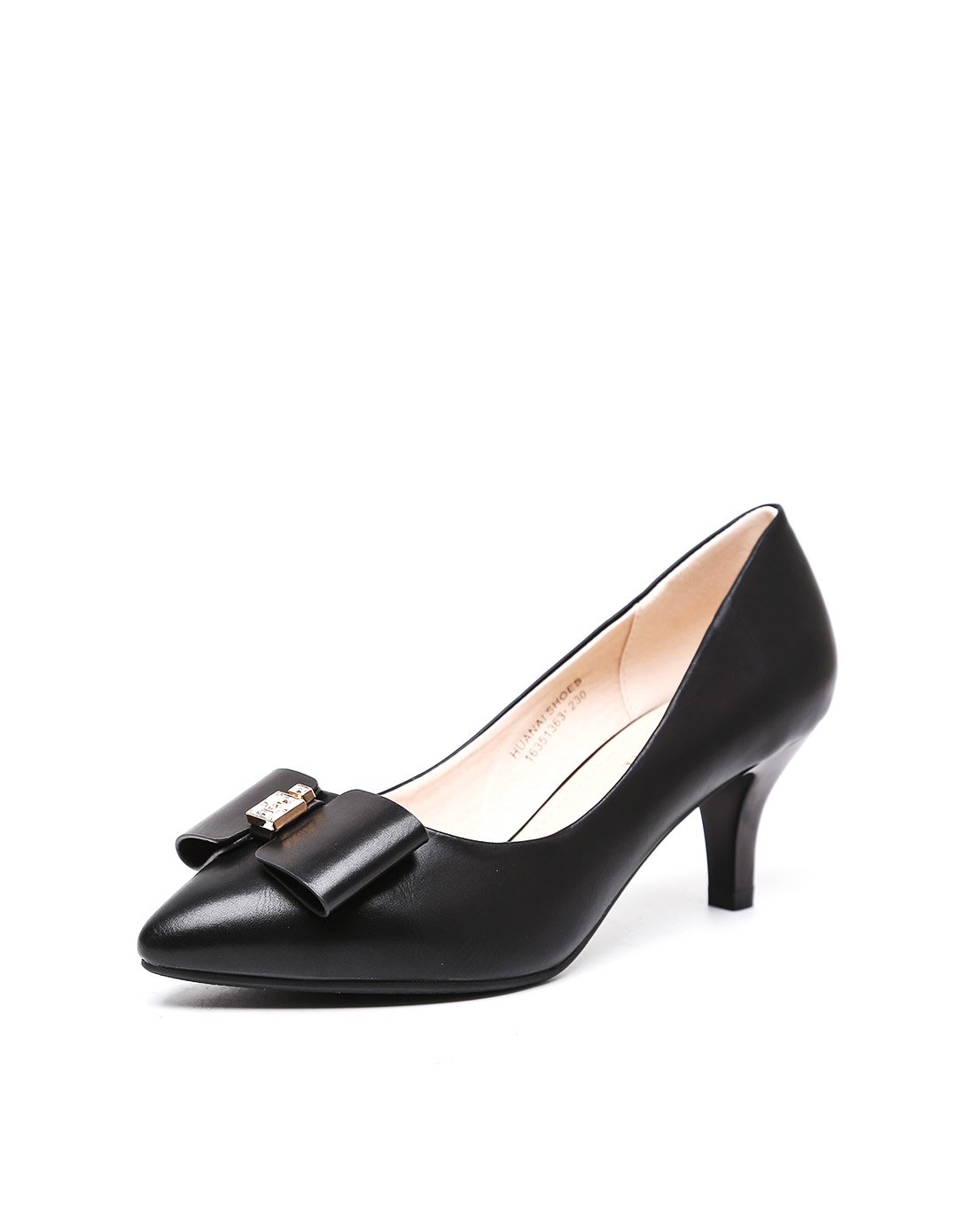 华耐女鞋春秋款ol气质尖头蝴蝶结中细跟单鞋