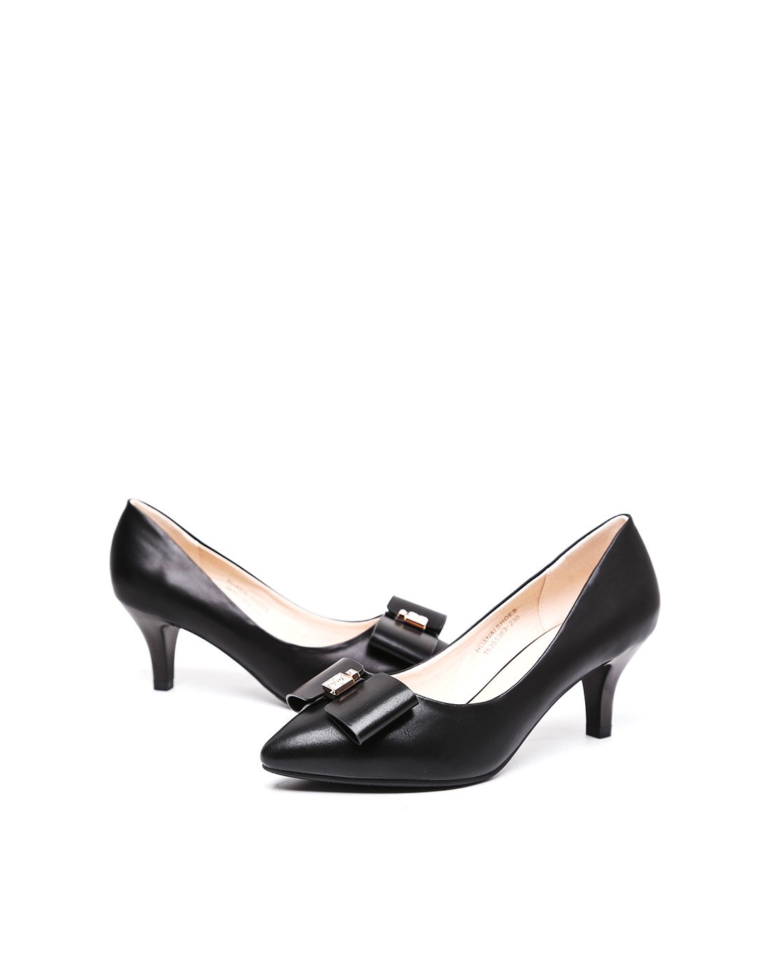 华耐女鞋春秋款ol气质尖头蝴蝶结中细跟单鞋