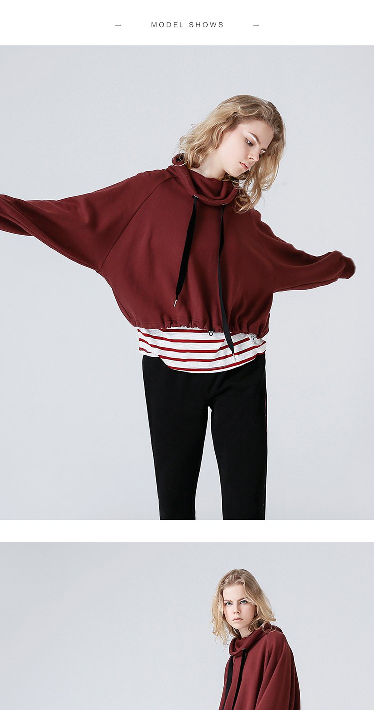 潮流休闲兜帽坎肩宽松净色长袖卫衣女