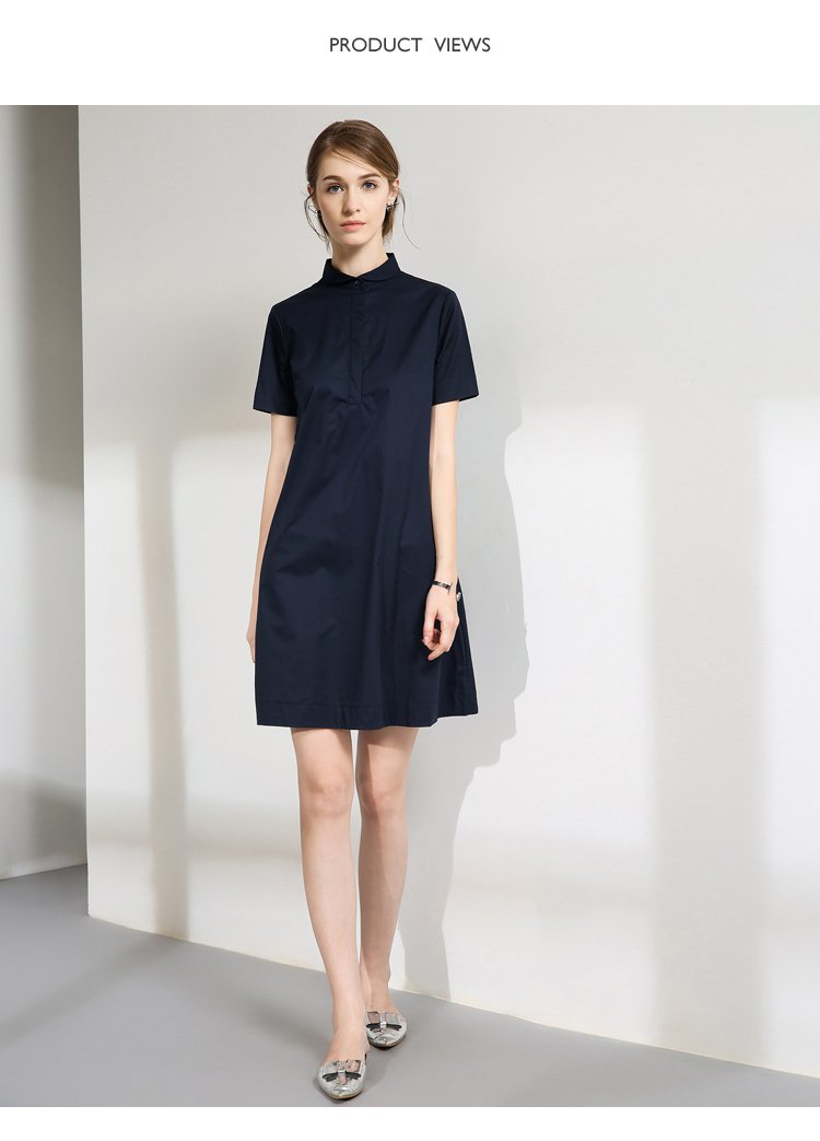 tendre夏季女士极简风经典基础款小圆领纯色a字连衣裙