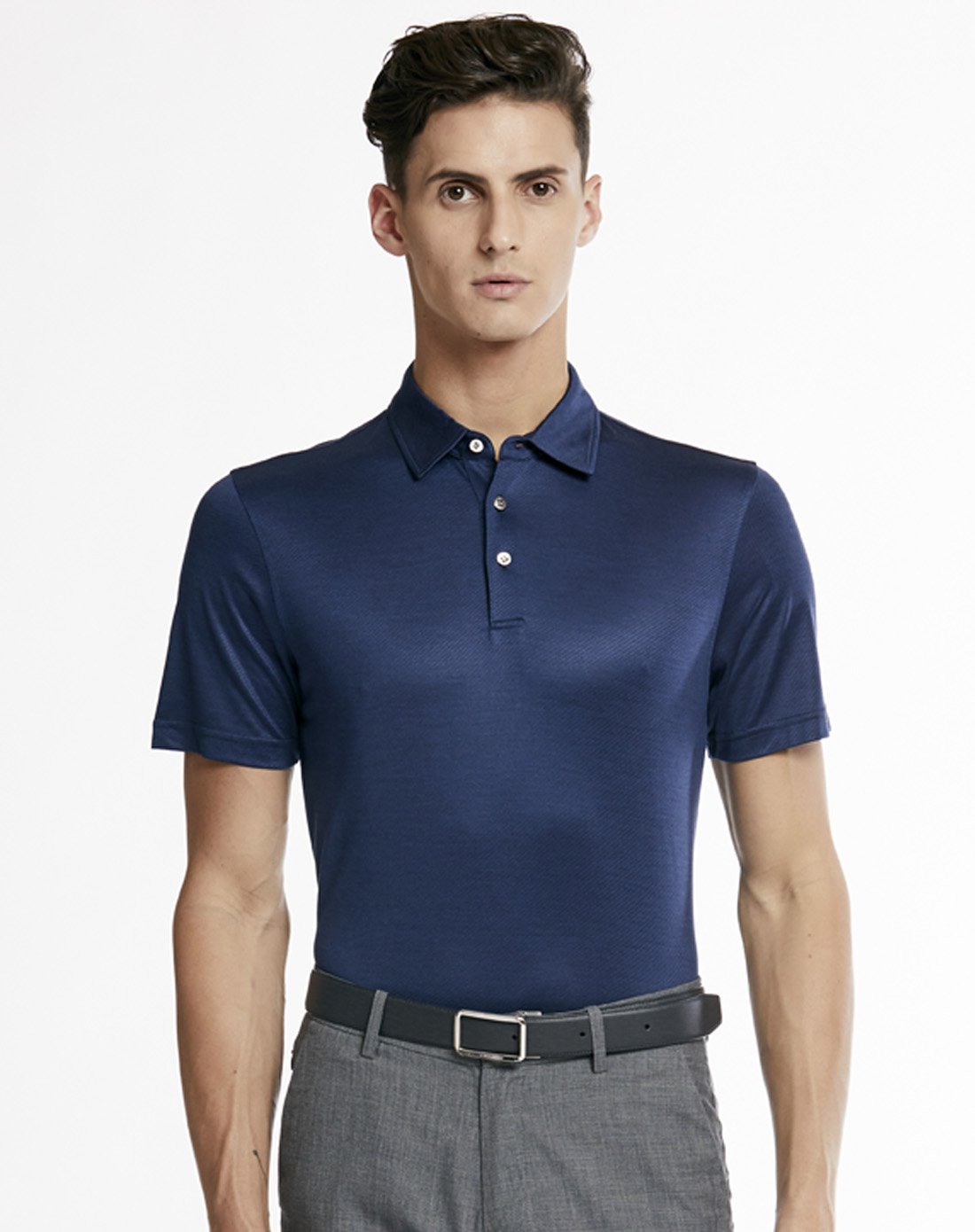 深邃蓝商务沉稳羊绒混纺短袖t恤