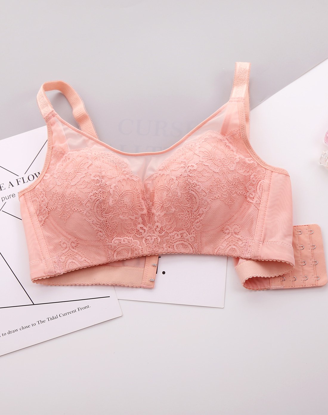 蕾丝网纱防走光聚拢调整型胸罩无钢圈女士内衣抹胸文胸