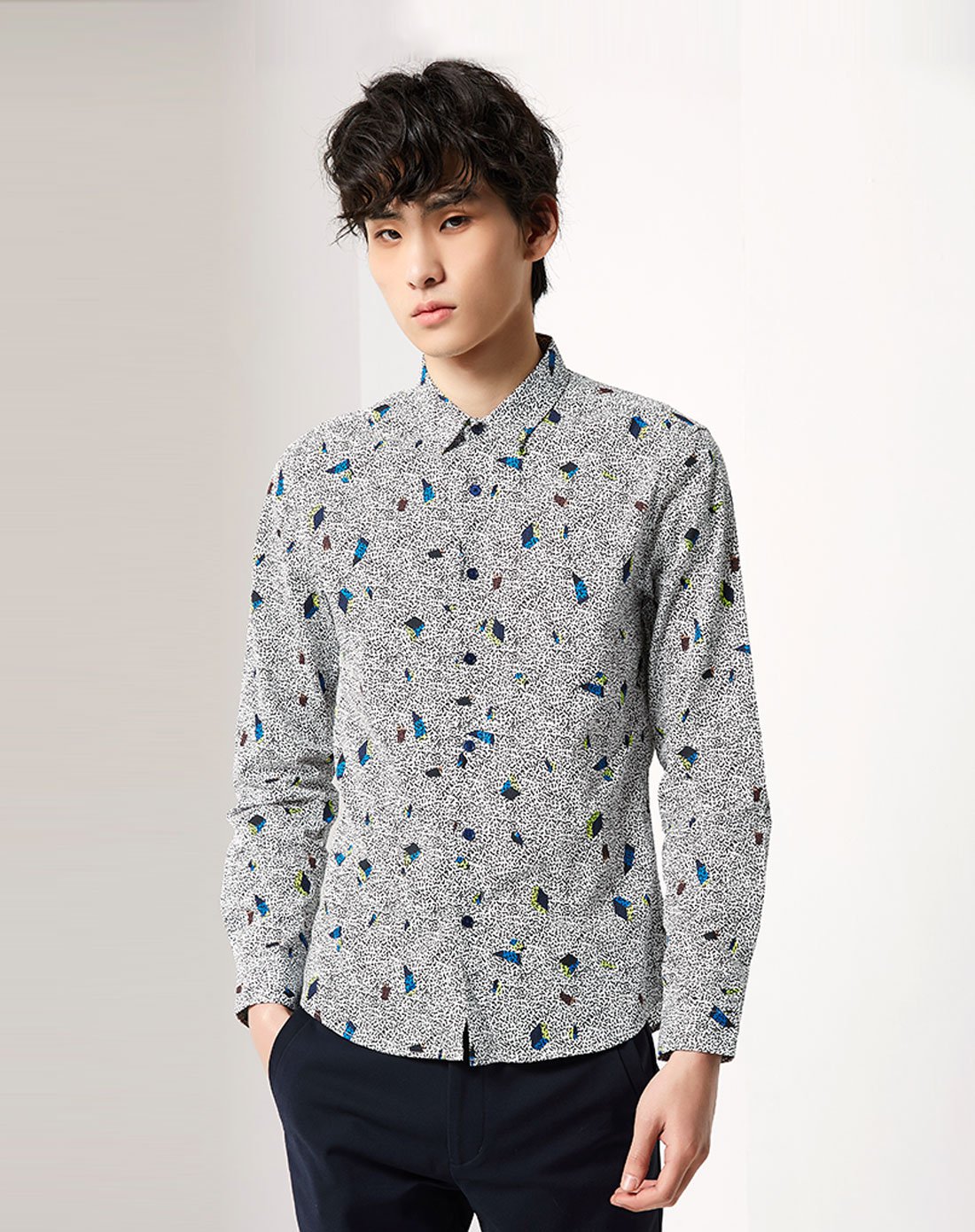 男式印花系长袖衬衫