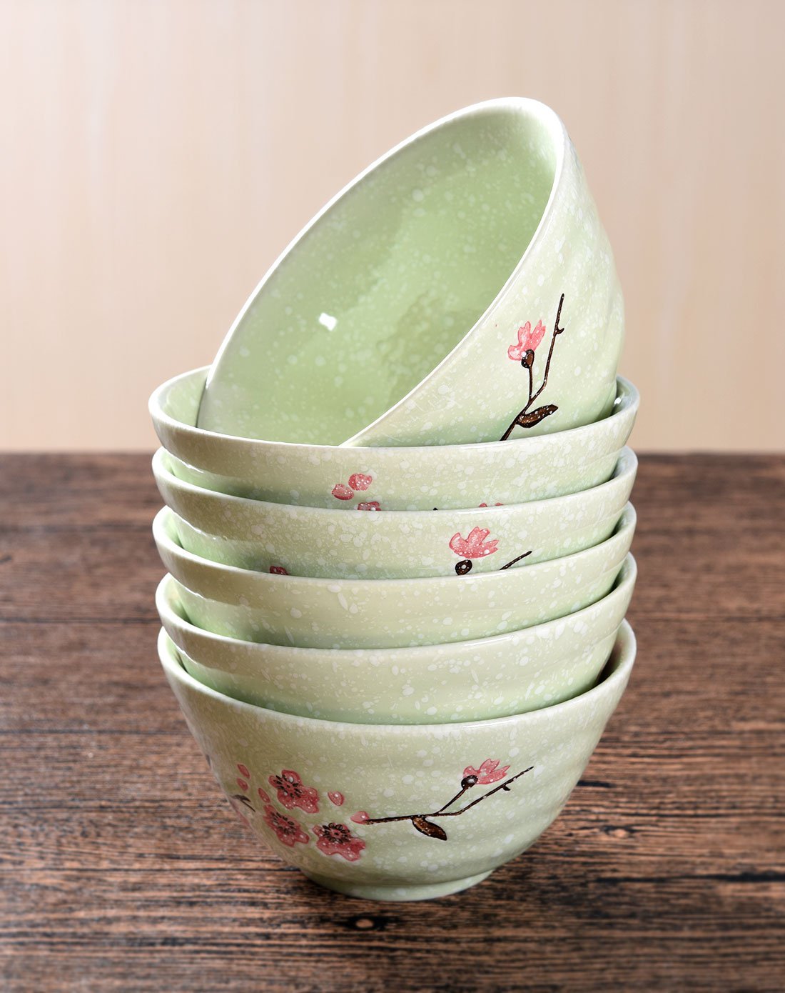 6个雪花釉陶瓷面碗汤饭碗碗碟盘餐具