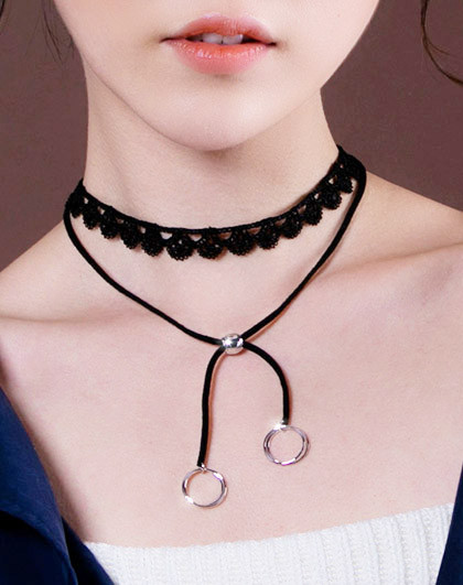 蔻斯琦蔻斯琦双层蕾丝绑带清新韩风时尚choker项链颈带