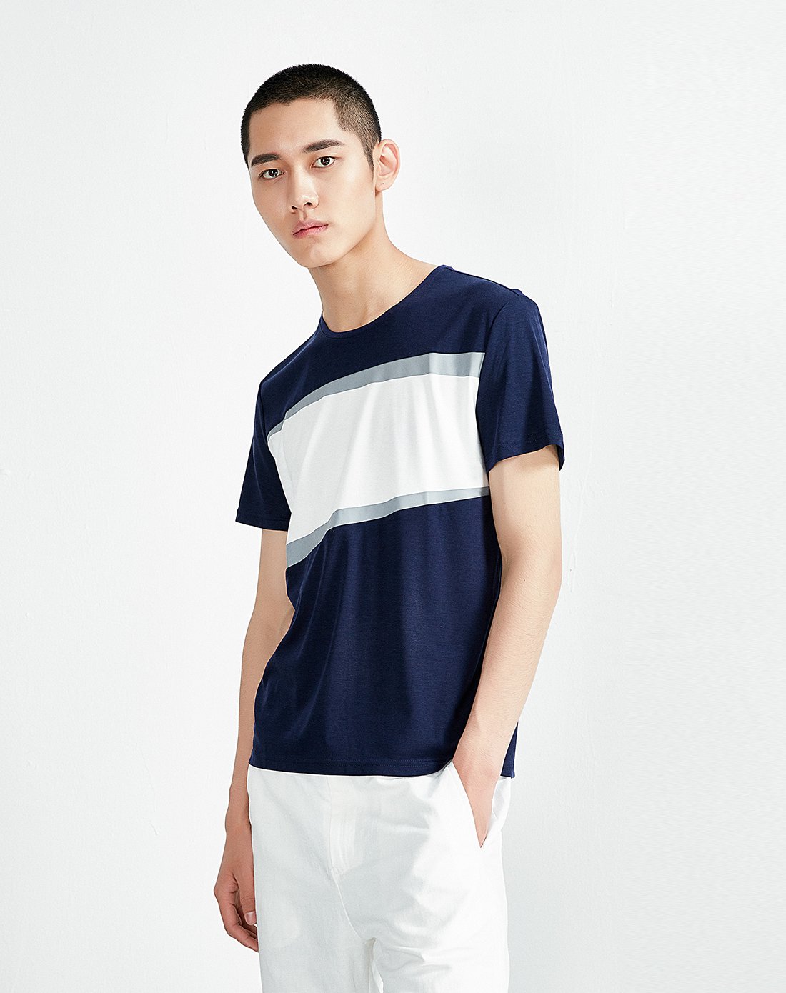 时尚无领短袖t恤