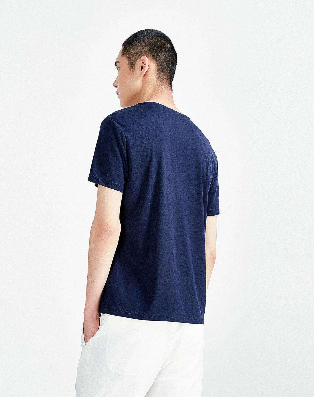 时尚无领短袖t恤